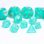 Glitter Teal 7-Dice Mini-Dice RPG Set w/Silver Numbers Miniature Dice - 