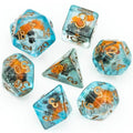 Orange & Grey Flower Dice 7-Dice Set Resin Dungeons and Dragons Dice (Gypsophila / Baby's-Breath) - 