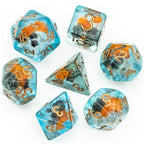 Orange & Grey Flower Dice 7-Dice Set Resin Dungeons and Dragons Dice (Gypsophila / Baby's-Breath) - 