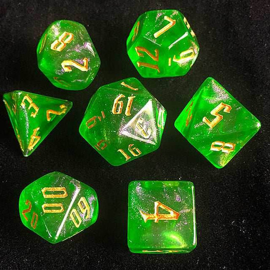 'Glitter Party' Green Glitter Dice (Golden font) - 