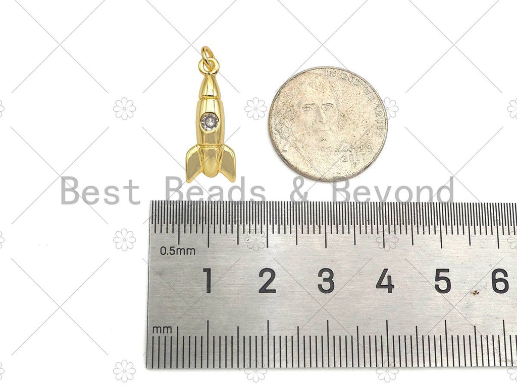 Gold Filled CZ Micro Pave Rocket Shape Pendant, 18K Gold Filled Rocket Charm, Necklace Bracelet Charm Pendant, 8x21mm, Sku#Y449