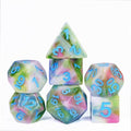 Earthly 4-Color 7-Dice Dnd Dice | Green White Green w/Blue Numbers Set - 