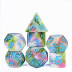 Earthly 4-Color 7-Dice Dnd Dice | Green White Green w/Blue Numbers Set - 