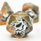 Desert Bull Head 7-Dice Set w/Silver Numbers White Skull on Gold Glitter - 