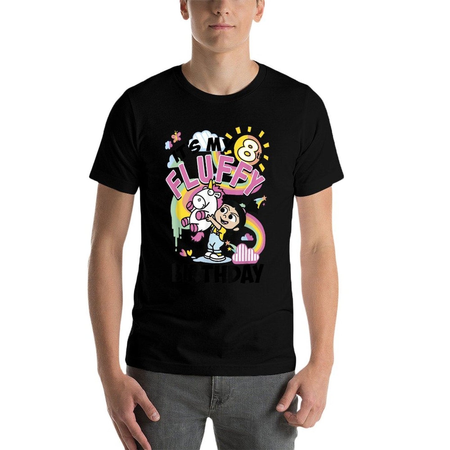 Despicable Me Minions Agnes It's My 8th Fluffy Birthday  Ribbed Collar T-Shirt