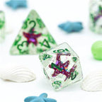 Green w/Purple Starfish Dice 7-Dice Set Resin Dungeons and Dragons Dice - 
