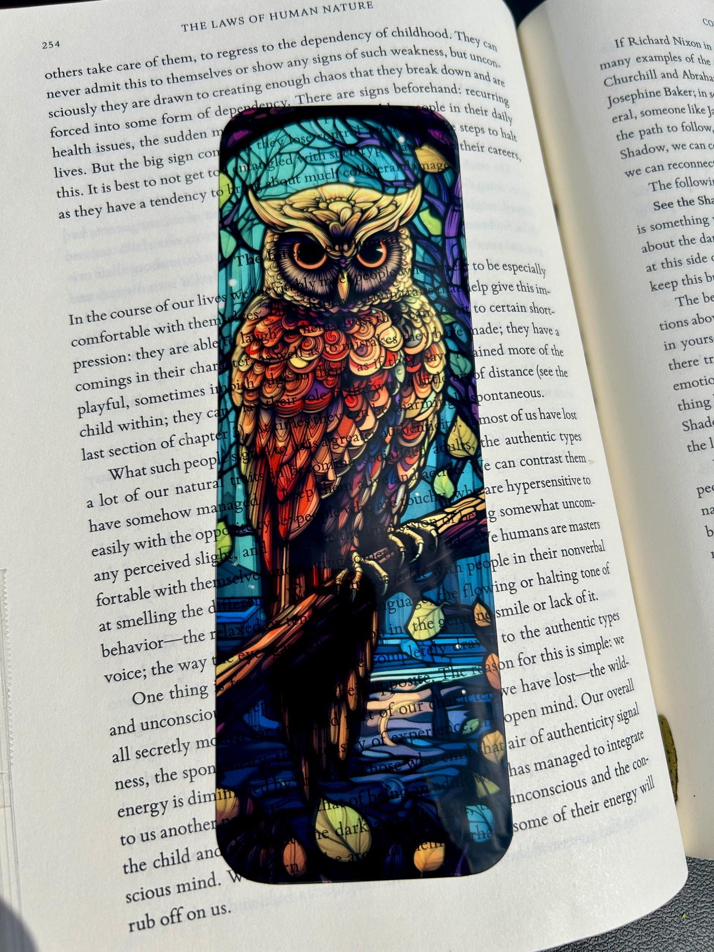 Stained Glass Owl Bookmark – Vibrant Forest Owl in Hollow Tree | Nature-Inspired Bookmark for Readers & Wildlife Lovers
