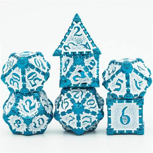 Blue and White Metal Dice（Dagger of Venom）7-Dice Udixi RPG - 