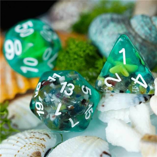 Sea Green Starfish Dice 7-Dice Set Resin Dungeons and Dragons Dice - 