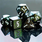 80's Monster Glitter DND Dice (Black,Green,Orange) 7-Dice Dungeons and Dragons Dice - 