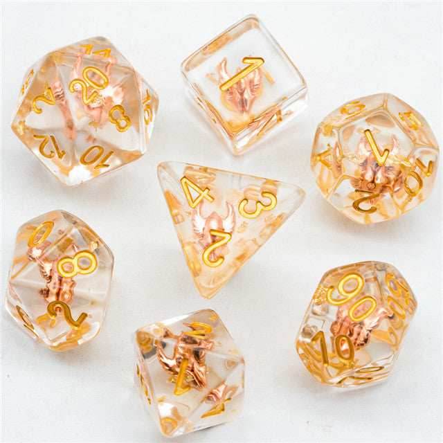 Paladin (Helmet) Clear Dice w/ Golden Helmet 7-Dice Set Rpg - 