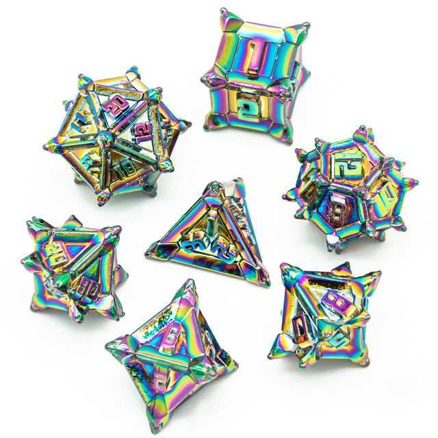 Rainbow Pinwheel Strengthened Metal 7-Dice Set | Metal DND Dice - 