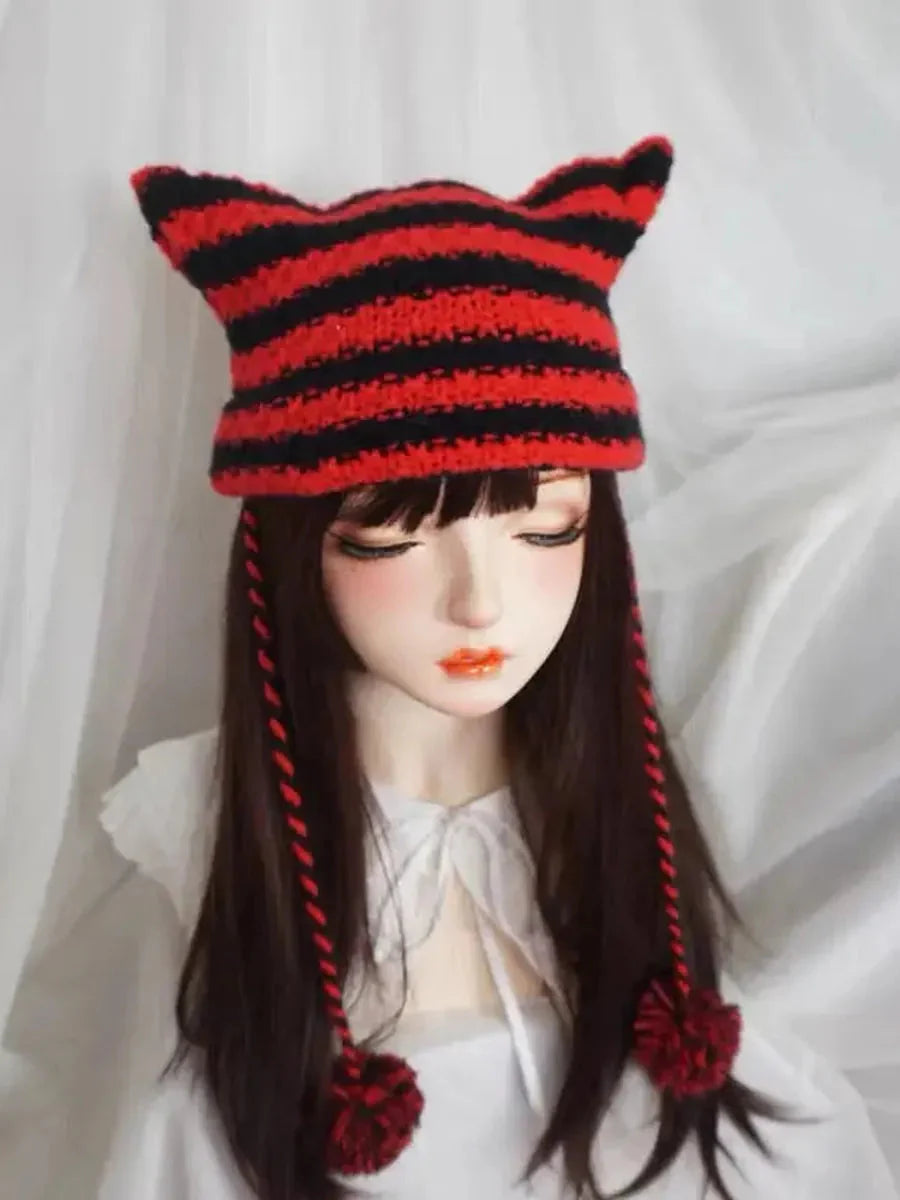 'Grunge Cat' Kawaii Knitted Striped Cat Ear Hat