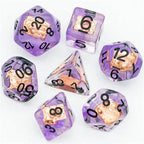 Warlock (Magic Book) Clear Purple Dice w/ Golden Book 7-Dice Set Rpg - 