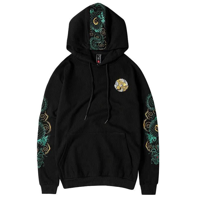 WSY340 Emerald Dragon Embroidery Hoodie - S