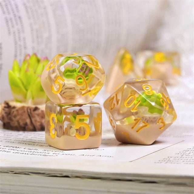 Potted Succulent 7-Dice Set w/Yellow Numbers Dnd Dice Set - 