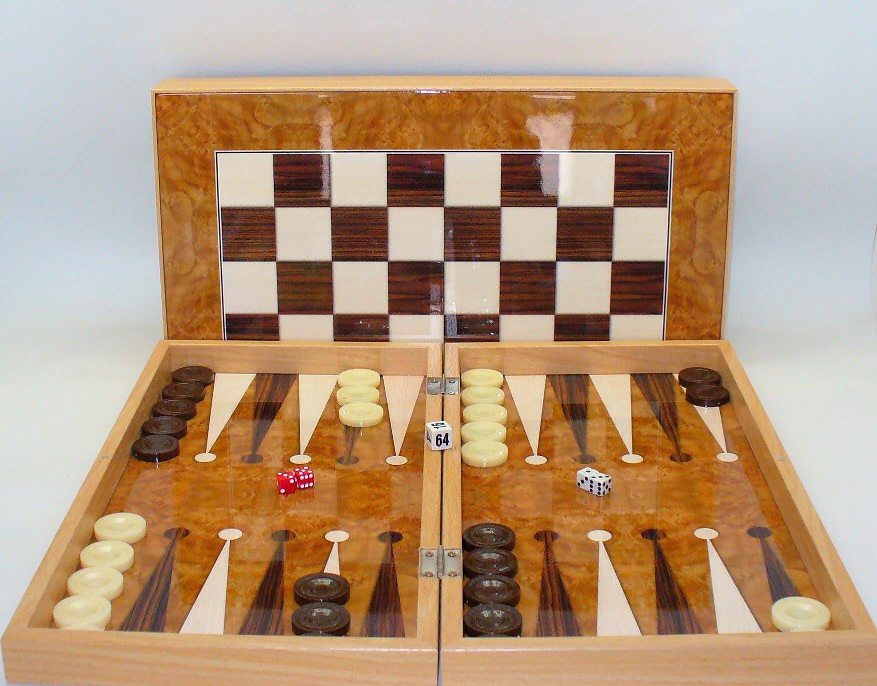 Backgammon- Burlwood Decoupage Folding Set - 