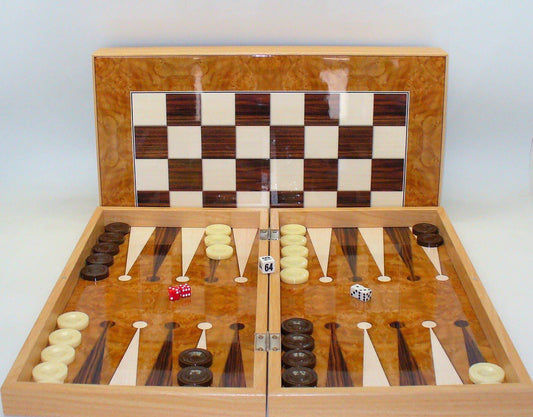 Backgammon- Burlwood Decoupage Folding Set - 