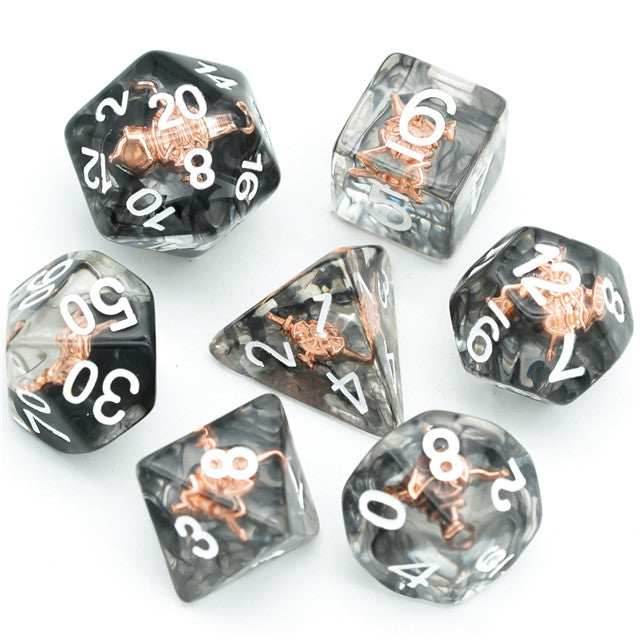 Fighter (Shield) Clear Dice w/ Golden Shield7-Dice Set Rpg - 