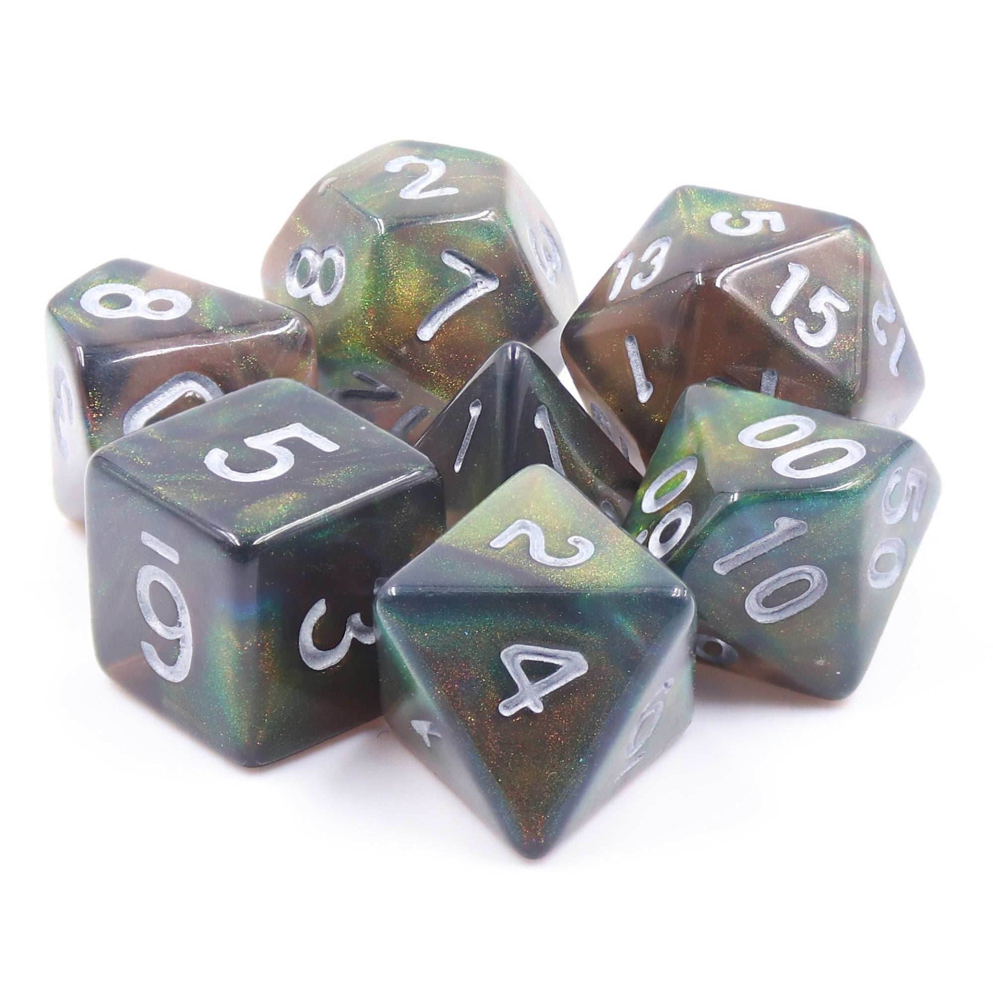 Night Wish: Smoke Grey Glitter Iridescent Effect 7-Dice Set - 