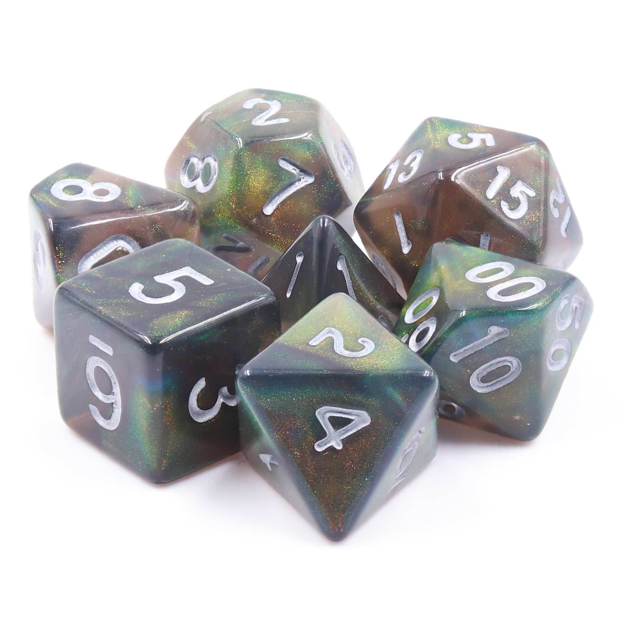 Night Wish: Smoke Grey Glitter Iridescent Effect 7-Dice Set - 