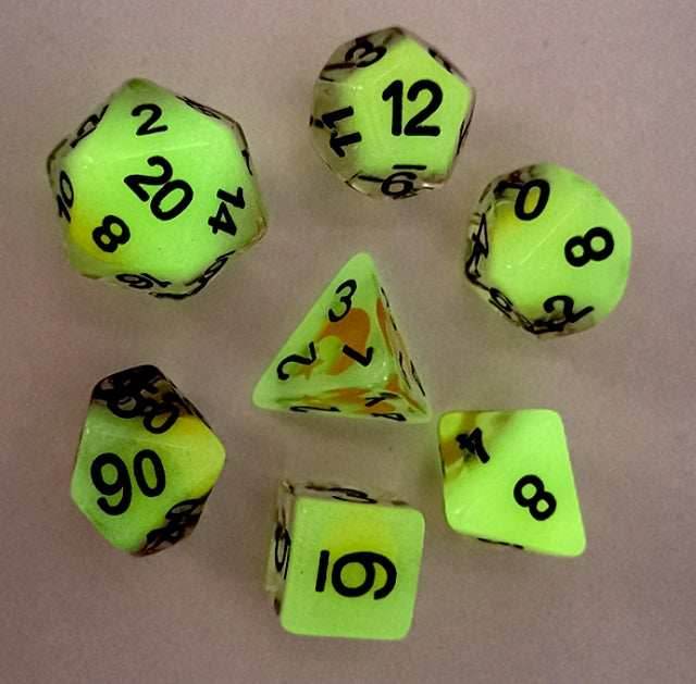 Moon and Star Glow in the Dark 7-Dice DND RPG Dice Set - 