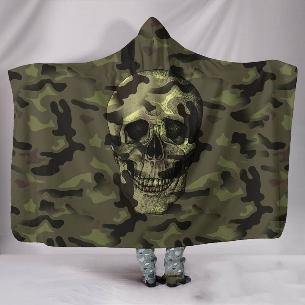 Camouflage Skull Hooded Blanket