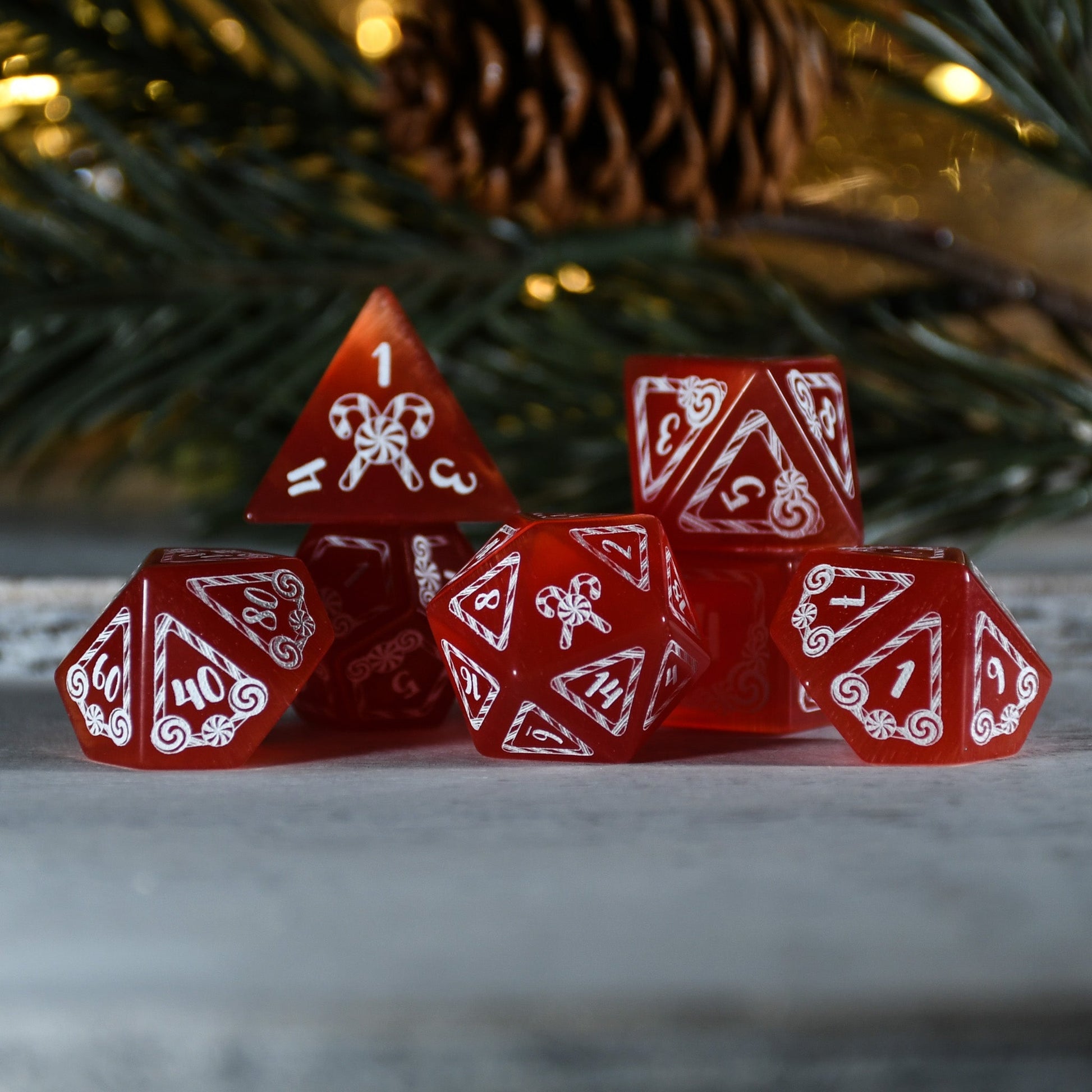 Candy Cane Wonderland - Red Cat's Eye Dice Set