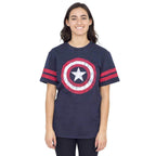 Captain America Distressed Shield Striped Sleeves T-shirt - S