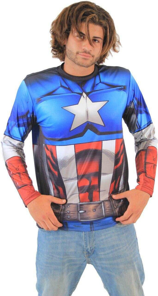 Captain America Sublimated Adult LONG SLEEVE Costume T-Shirt - S