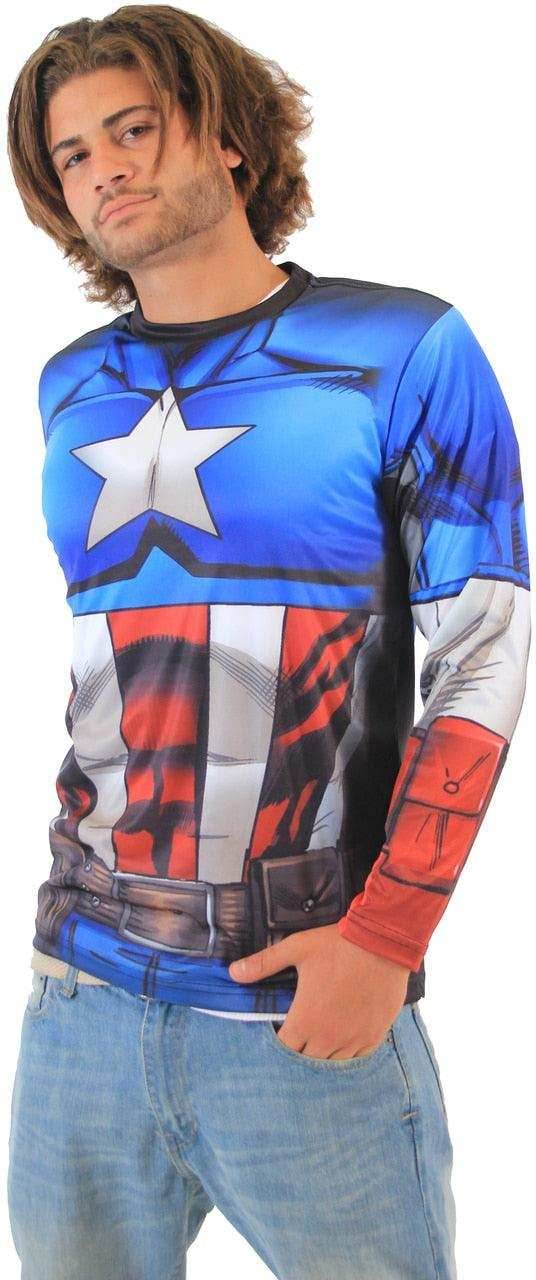 Captain America Sublimated Adult LONG SLEEVE Costume T-Shirt - S
