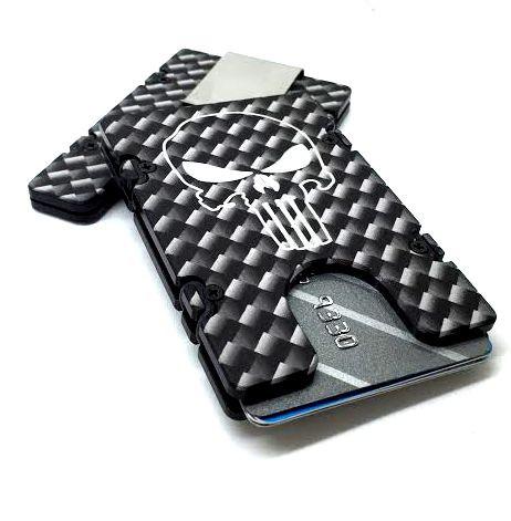 Carbon Fiber Pattern with Punisher - Billetvault Aluminum Wallet