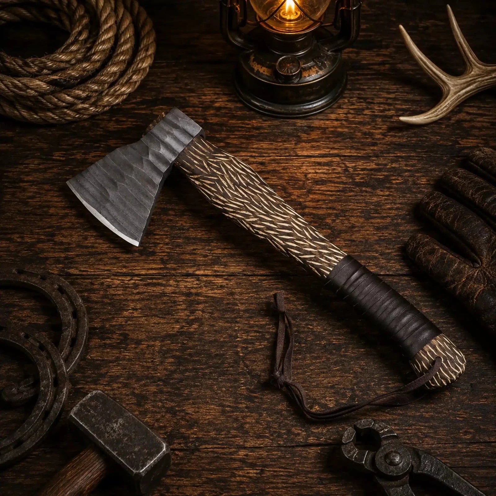 20” HAMMERED HAND FORGED CARBON STEEL HANDMADE HUNTING VIKING TOMAHAWK HATCHET AXE