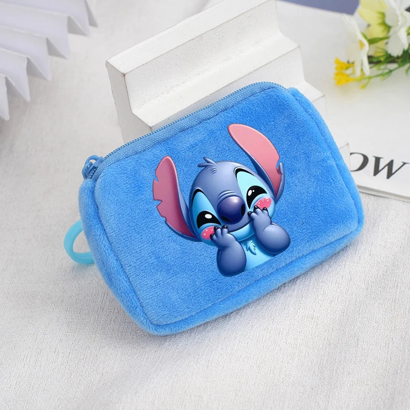 Cartoon Stitch Plush Coin Purse kawaii Stich Canvas Square Storage Bag ID KeyCase Women wallet Handbag Kids Girls Birthday Gifts