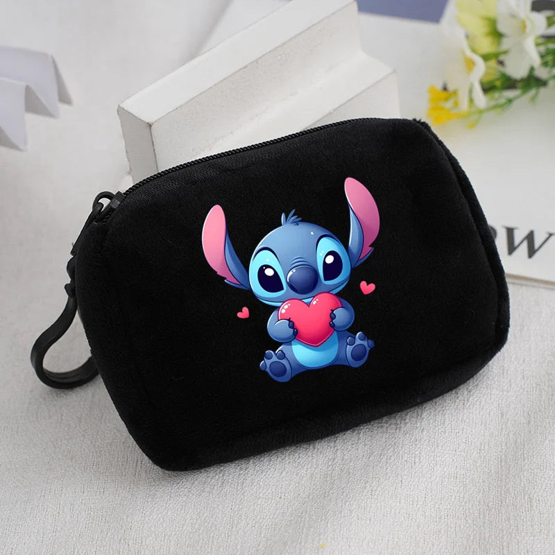 Cartoon Stitch Plush Coin Purse kawaii Stich Canvas Square Storage Bag ID KeyCase Women wallet Handbag Kids Girls Birthday Gifts