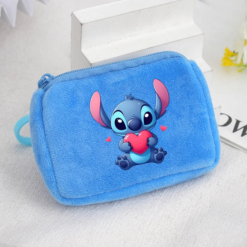 Cartoon Stitch Plush Coin Purse kawaii Stich Canvas Square Storage Bag ID KeyCase Women wallet Handbag Kids Girls Birthday Gifts