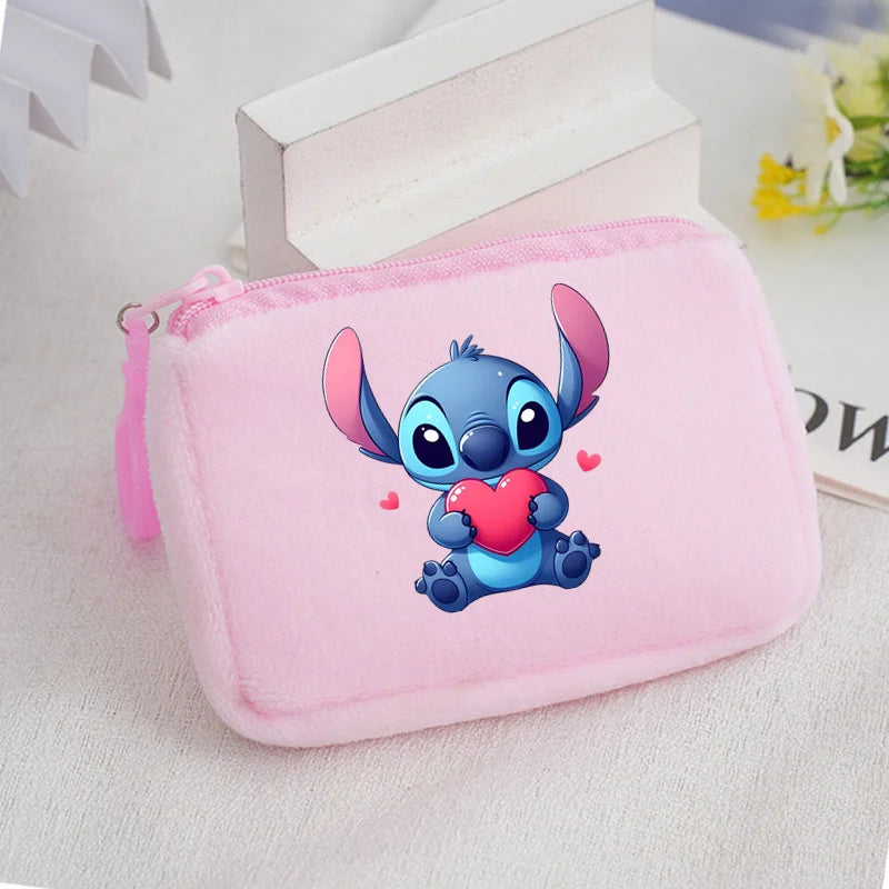 Cartoon Stitch Plush Coin Purse kawaii Stich Canvas Square Storage Bag ID KeyCase Women wallet Handbag Kids Girls Birthday Gifts