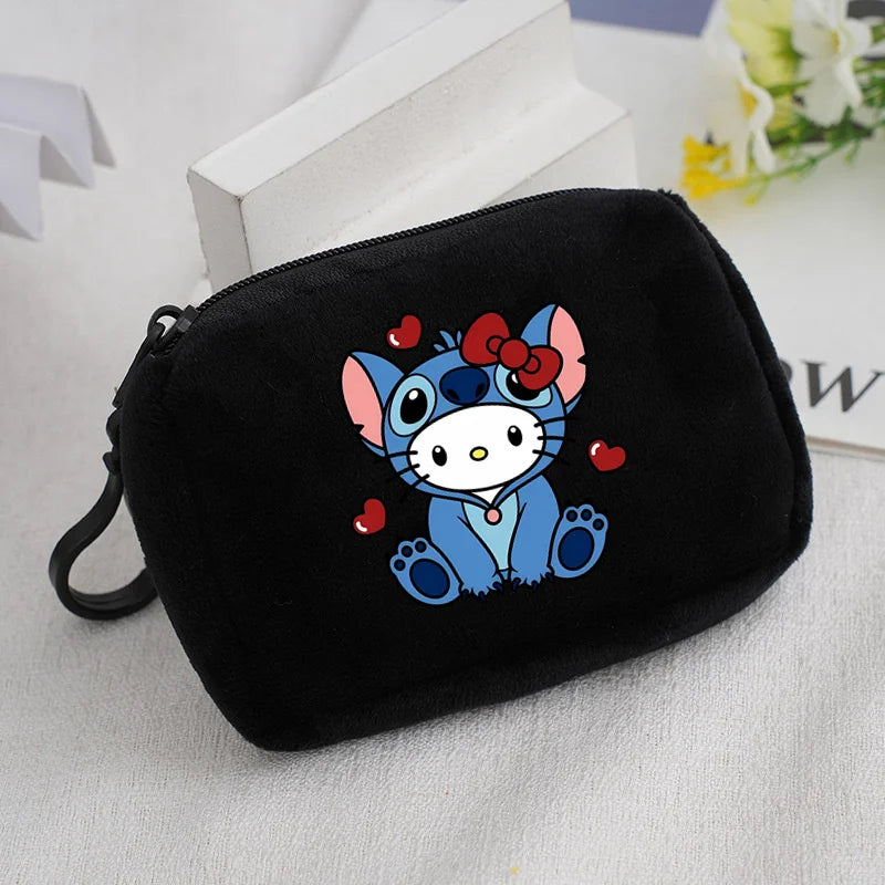 Cartoon Stitch Plush Coin Purse kawaii Stich Canvas Square Storage Bag ID KeyCase Women wallet Handbag Kids Girls Birthday Gifts