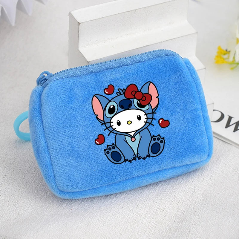 Cartoon Stitch Plush Coin Purse kawaii Stich Canvas Square Storage Bag ID KeyCase Women wallet Handbag Kids Girls Birthday Gifts