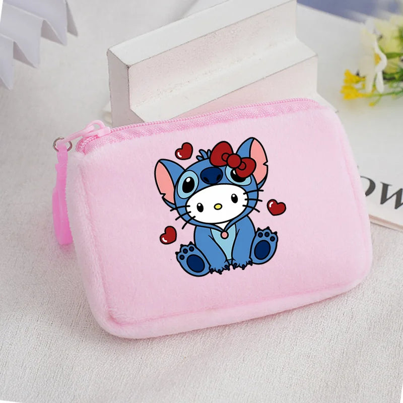 Cartoon Stitch Plush Coin Purse kawaii Stich Canvas Square Storage Bag ID KeyCase Women wallet Handbag Kids Girls Birthday Gifts