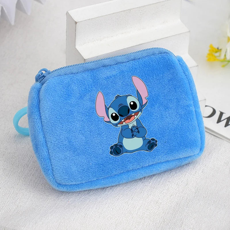 Cartoon Stitch Plush Coin Purse kawaii Stich Canvas Square Storage Bag ID KeyCase Women wallet Handbag Kids Girls Birthday Gifts