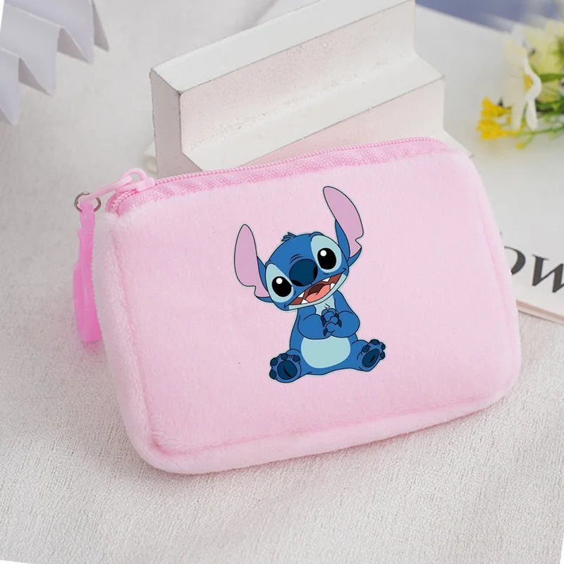 Cartoon Stitch Plush Coin Purse kawaii Stich Canvas Square Storage Bag ID KeyCase Women wallet Handbag Kids Girls Birthday Gifts