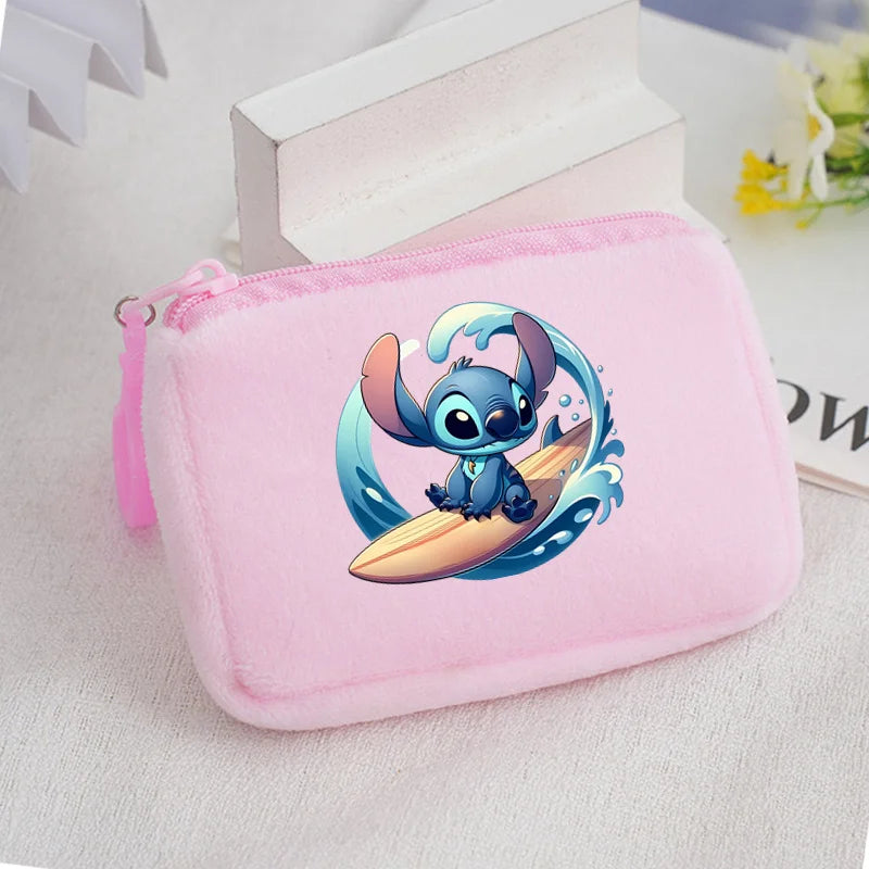 Cartoon Stitch Plush Coin Purse kawaii Stich Canvas Square Storage Bag ID KeyCase Women wallet Handbag Kids Girls Birthday Gifts