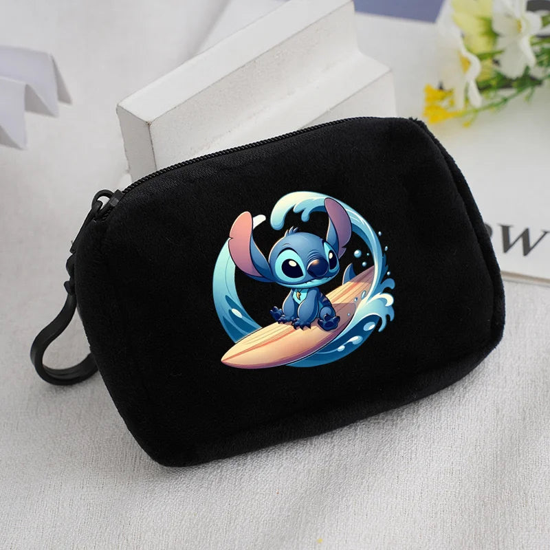 Cartoon Stitch Plush Coin Purse kawaii Stich Canvas Square Storage Bag ID KeyCase Women wallet Handbag Kids Girls Birthday Gifts