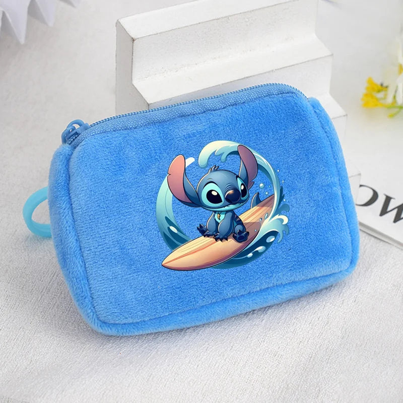 Cartoon Stitch Plush Coin Purse kawaii Stich Canvas Square Storage Bag ID KeyCase Women wallet Handbag Kids Girls Birthday Gifts