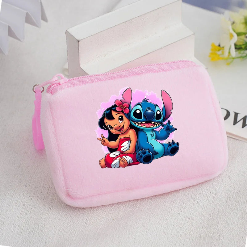 Cartoon Stitch Plush Coin Purse kawaii Stich Canvas Square Storage Bag ID KeyCase Women wallet Handbag Kids Girls Birthday Gifts