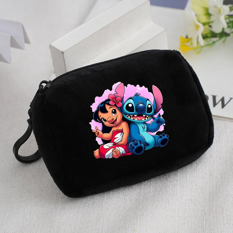 Cartoon Stitch Plush Coin Purse kawaii Stich Canvas Square Storage Bag ID KeyCase Women wallet Handbag Kids Girls Birthday Gifts