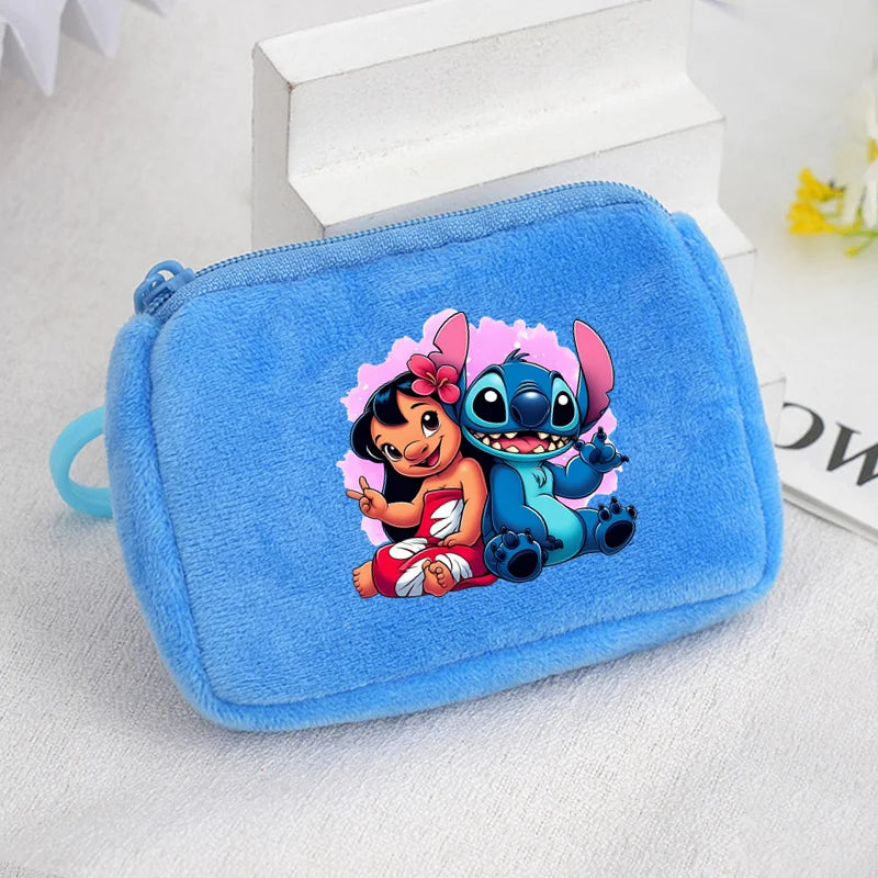 Cartoon Stitch Plush Coin Purse kawaii Stich Canvas Square Storage Bag ID KeyCase Women wallet Handbag Kids Girls Birthday Gifts