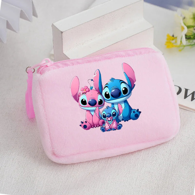 Cartoon Stitch Plush Coin Purse kawaii Stich Canvas Square Storage Bag ID KeyCase Women wallet Handbag Kids Girls Birthday Gifts