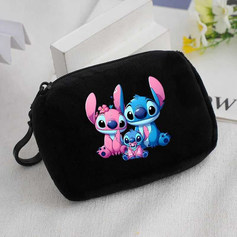 Cartoon Stitch Plush Coin Purse kawaii Stich Canvas Square Storage Bag ID KeyCase Women wallet Handbag Kids Girls Birthday Gifts